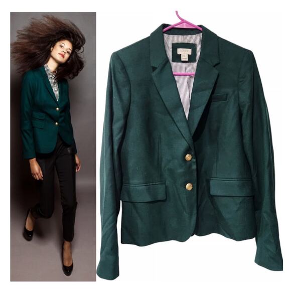 J. Crew Jackets & Blazers - J.Crew Womens Blazer Size 2 Wool Blend Hunter Green Gold Button Preppy Academia